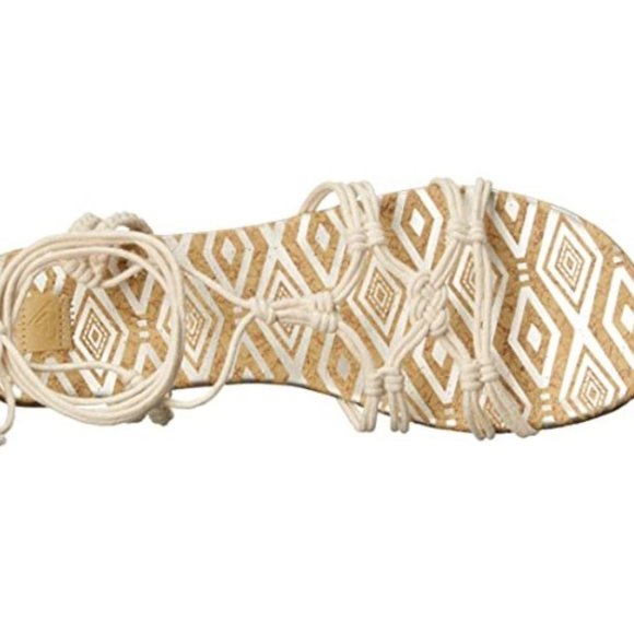 ROXY  WHITE GLADIATOR FLAT CORK SANDAL TIE SHOE 9 - Picture 4 of 9